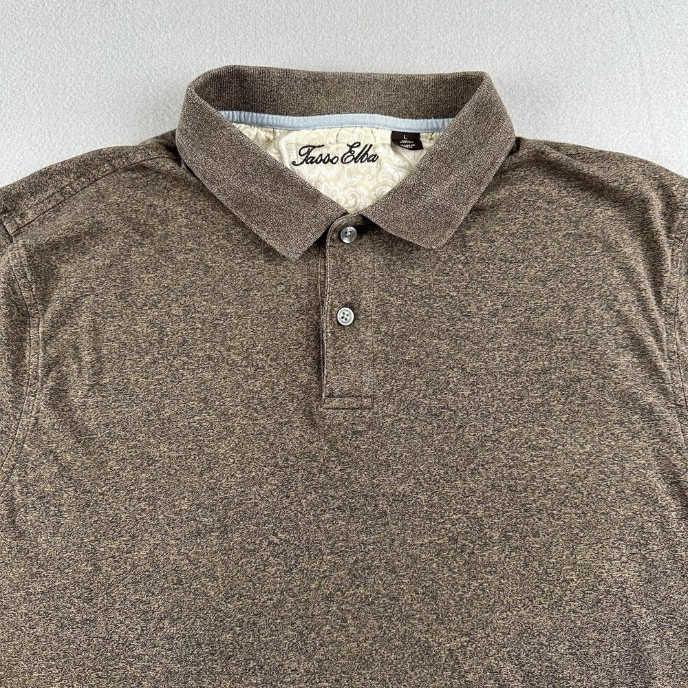 Tasso Elba Men's Polo Shirt Size Large Brown Long Sleeve Stretchy 100% Cotton - Picture 2 of 13